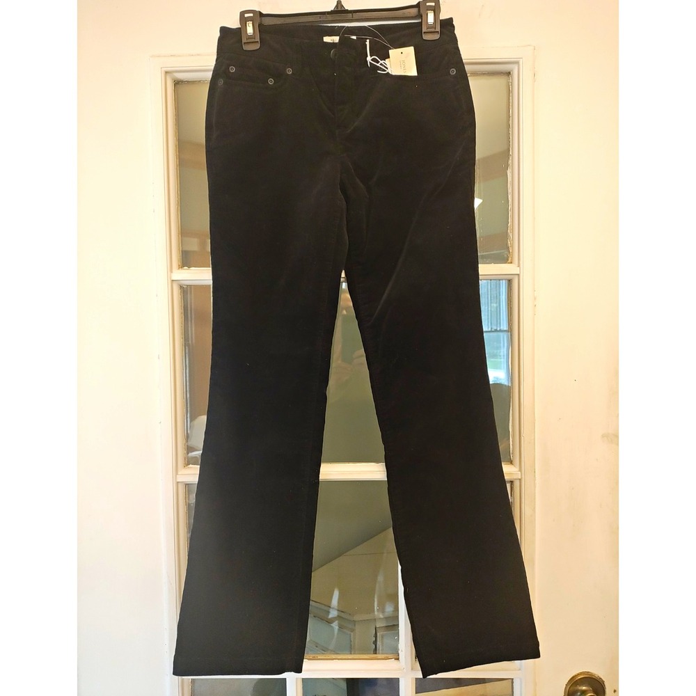 Jones New York Sport Petite 2P Black Stretch Velvet Pants NWT Straight Leg - Picture 2 of 10